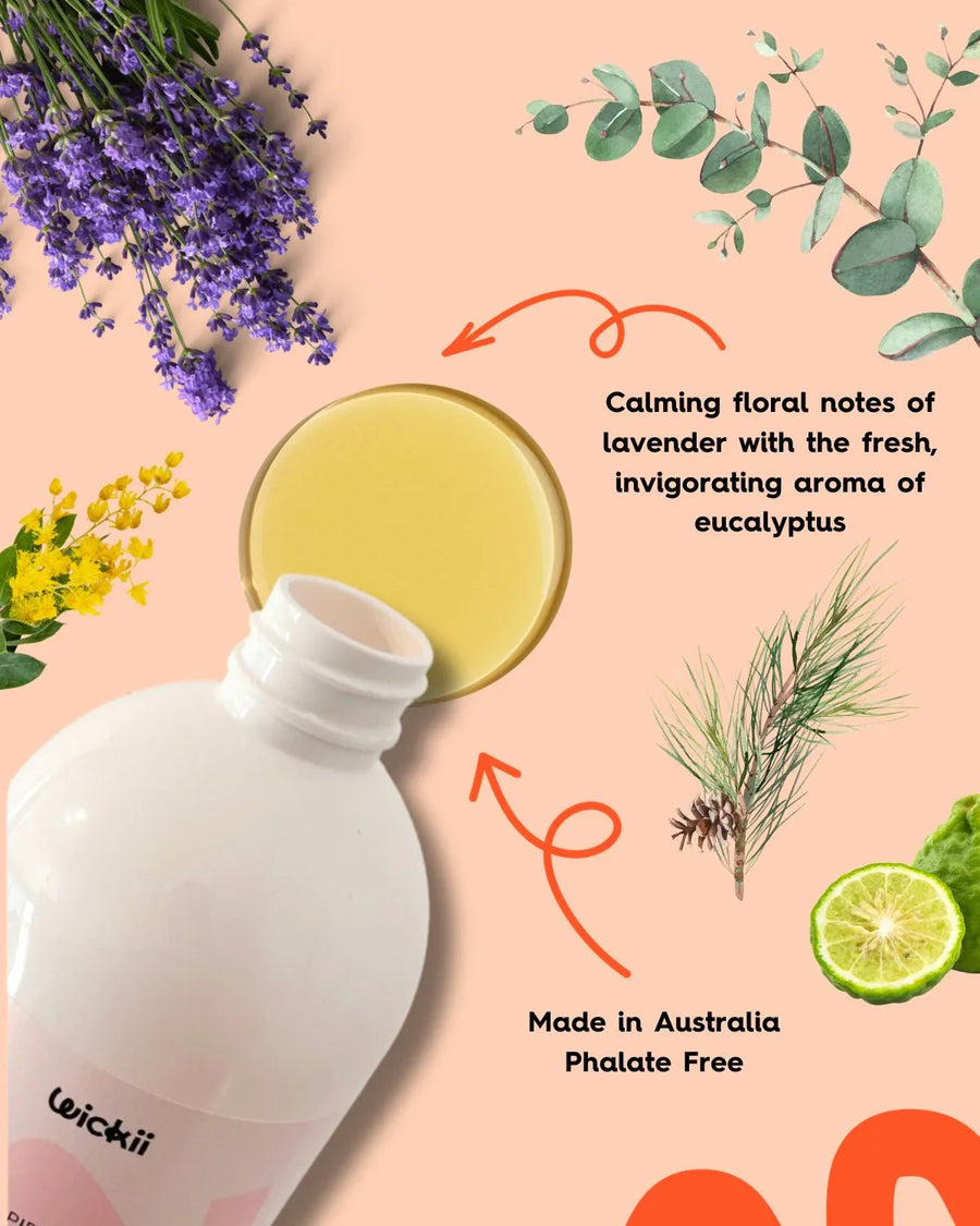 Lavender, eucalyptus, citrus, and a bottle of fragrance oil for candle and soap making.