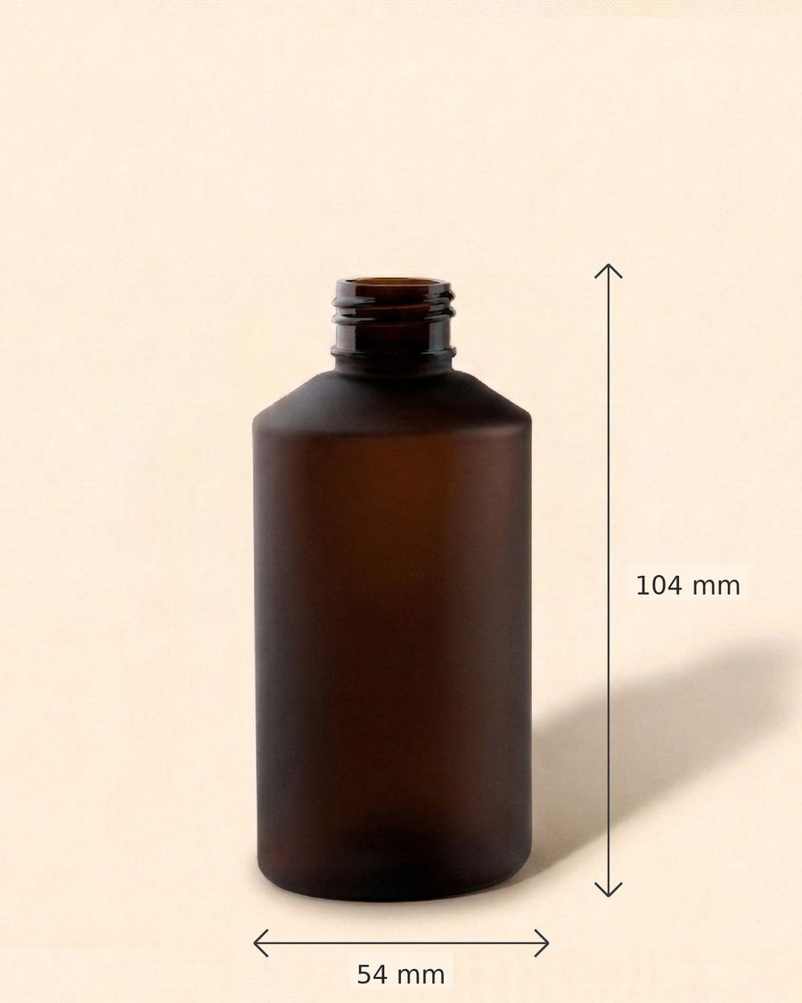 150ml PET Bottle Oblique Frosted Amber - Dimensions