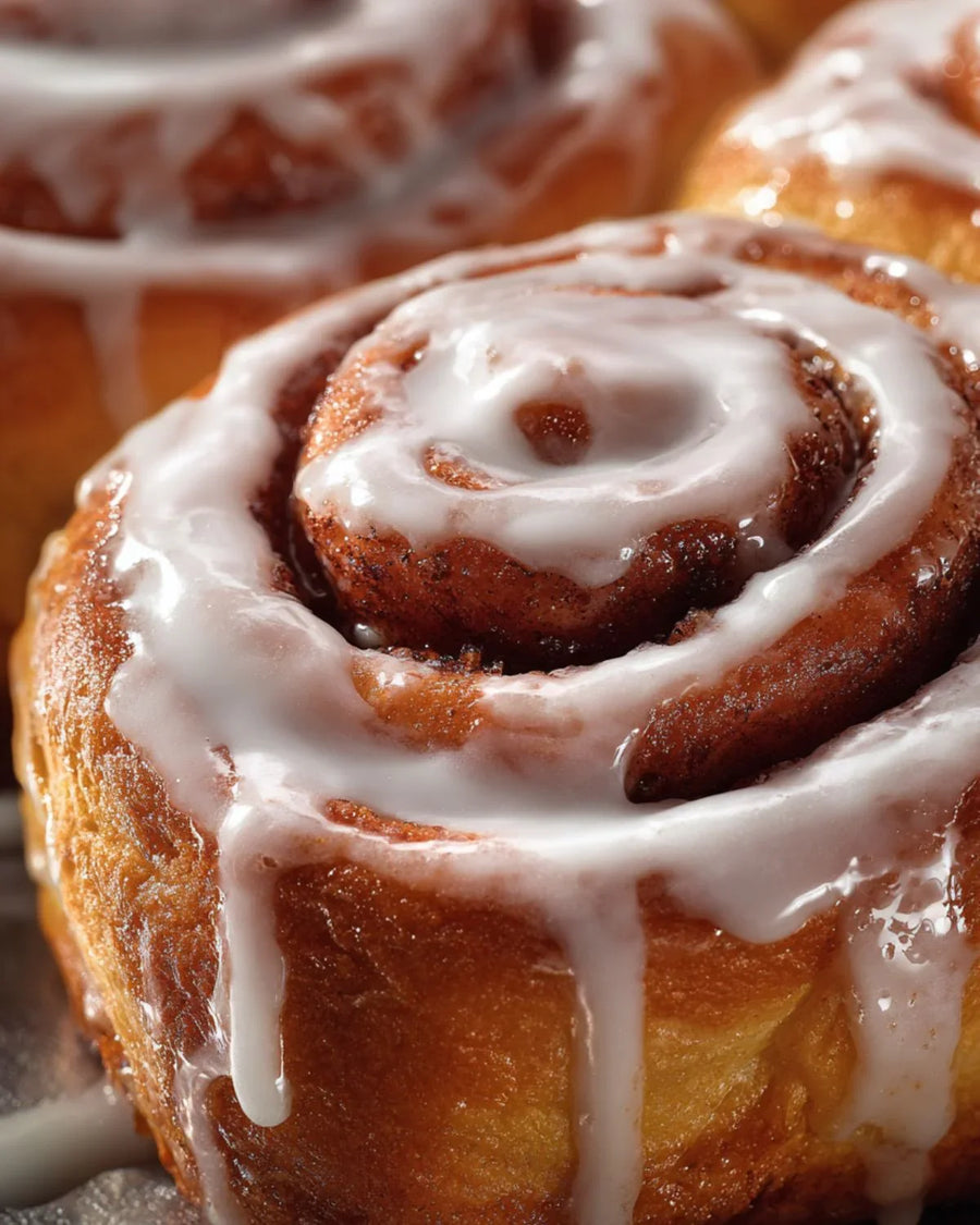 Close-up of cinnamon rolls with icing, bakery-inspired dessert fragrance concept