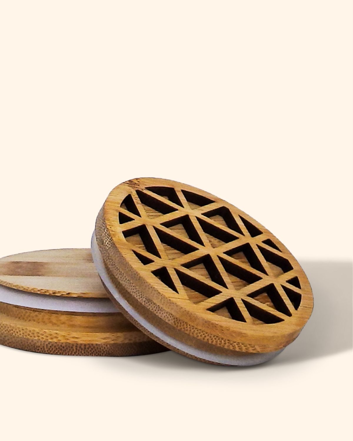 Triangle Cut Bamboo Lids - Large - Natural Varnished