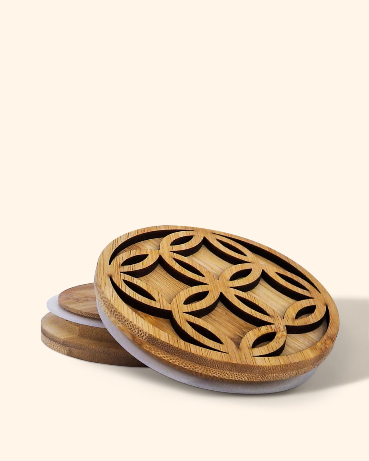 Flower Cut Bamboo Lids - Medium - Natural Varnished - Wickii