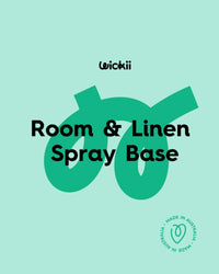 Room and linen spray base label with made in Australia badge on light green background