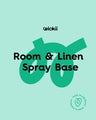 Room and linen spray base label with made in Australia badge on light green background