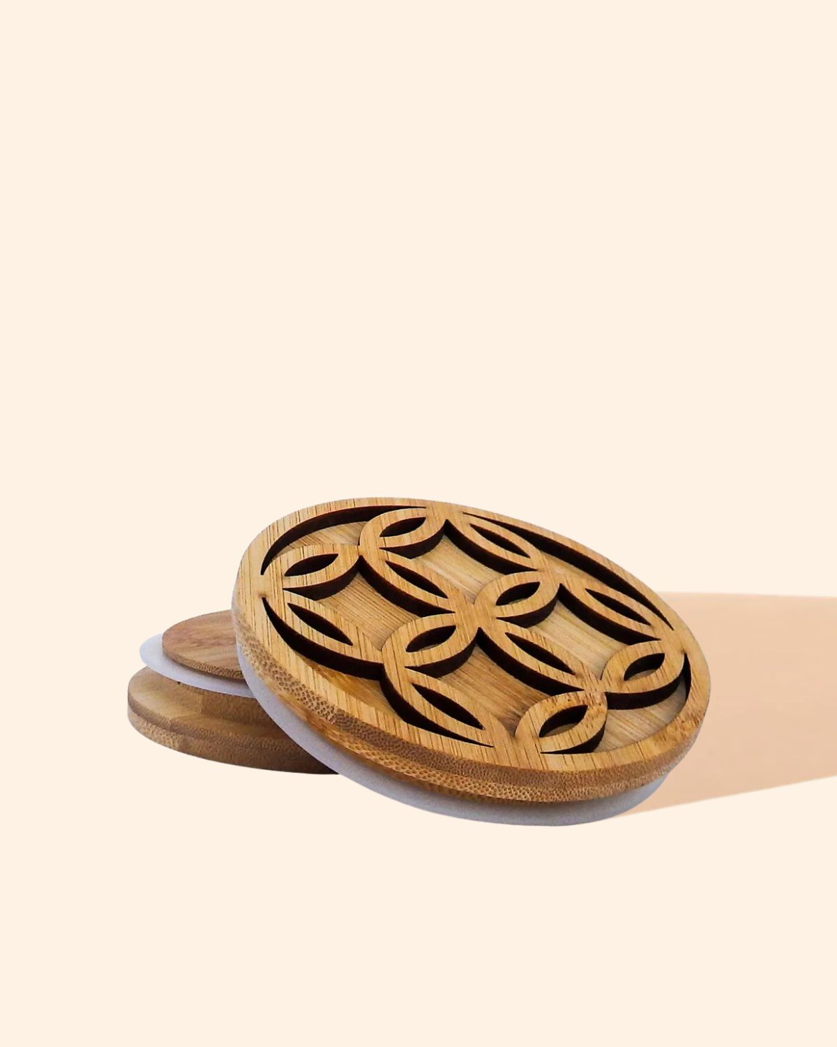 Flower Cut Bamboo Lids - Large - Natural Varnished