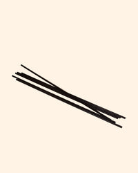 Black reed diffuser sticks on a neutral background, ideal for home fragrance DIY projects.