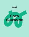 Coco Glucoside label on light teal background, bold text for soap and candle making supplies.