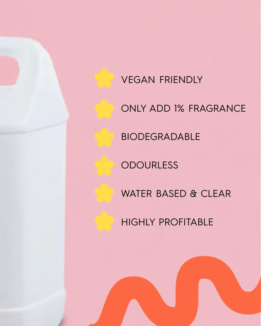 White plastic container with vegan, biodegradable, odourless, water-based linen spray features listed.