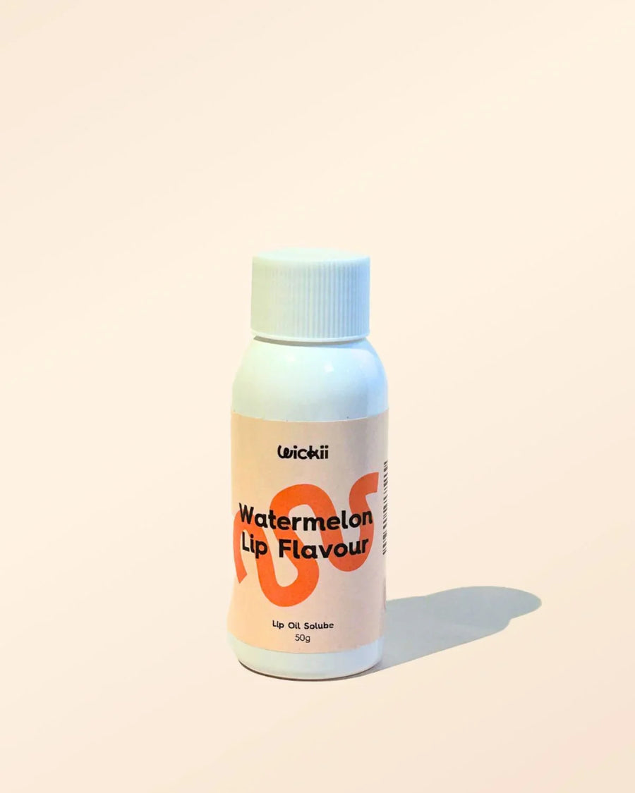 Watermelon lip flavouring oil bottle for DIY cosmetics, 50g, on a neutral background